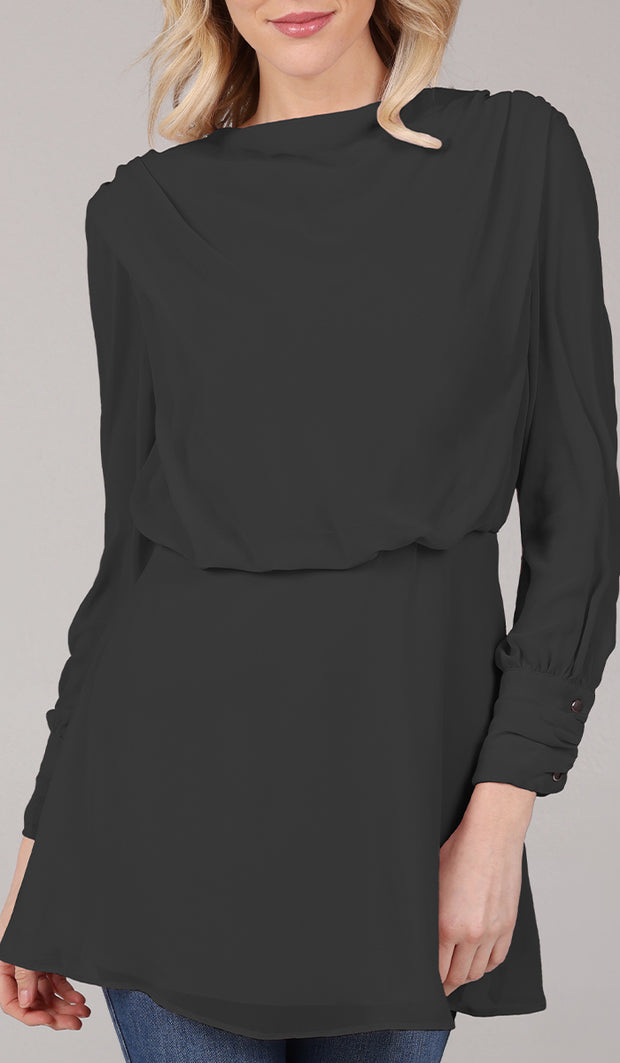 Myra Modest Chiffon Tunic Dress - Black