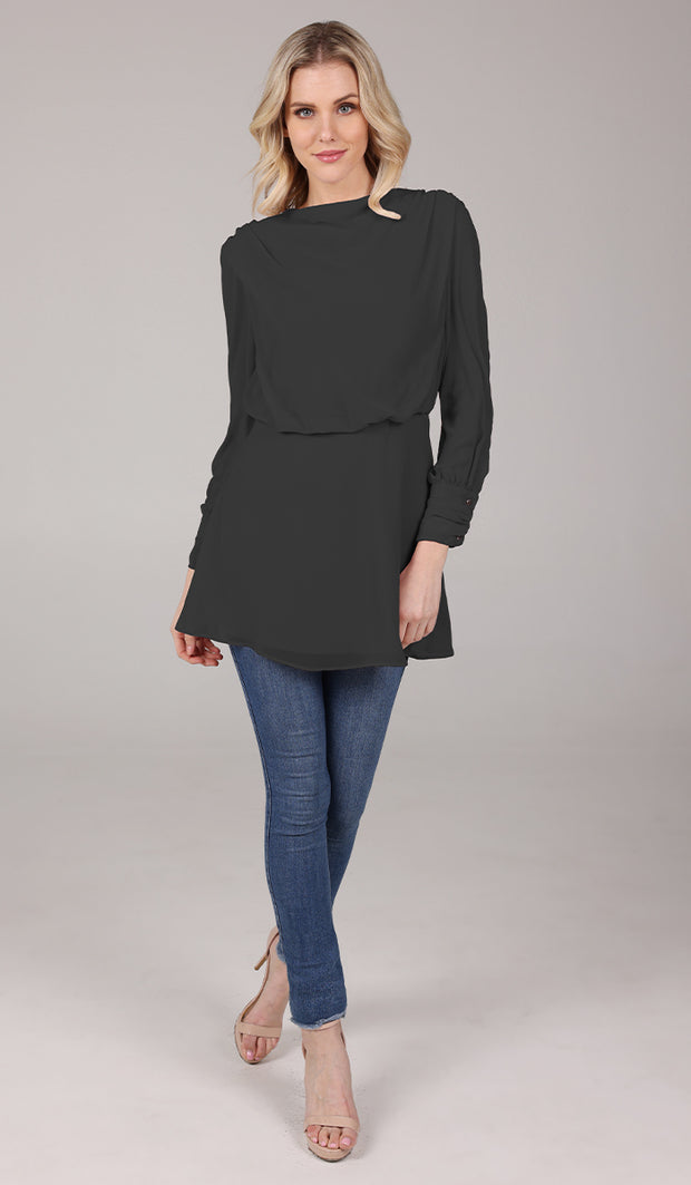 Myra Modest Black Chiffon Tunic Dress Muslim Clothing Artizara