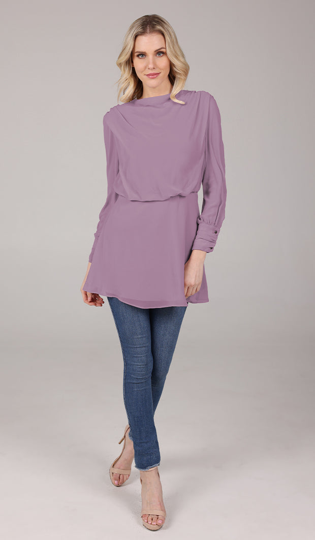 Myra Modest Chiffon Tunic Dress - Dusty Mauve