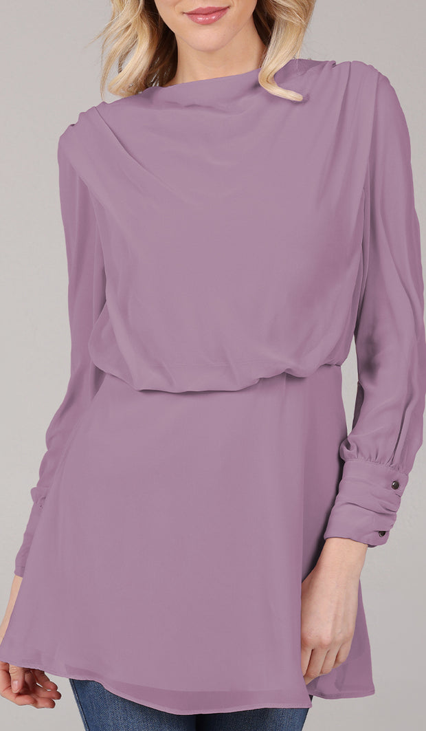 Robe tunique en mousseline de soie modeste Myra - Mauve poussiéreux