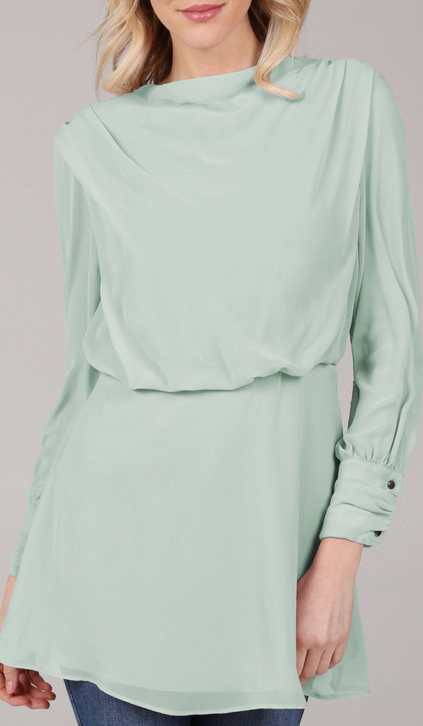 Myra Modest Chiffon Tunic Dress-Light Green| Muslim Clothing