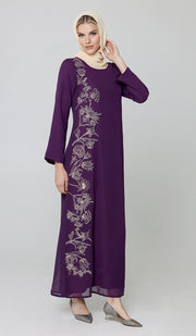 Nargiz Modest Long Formal Gold Embellished Maxi Dress - Purple - PREORDER (ships in 2 weeks)