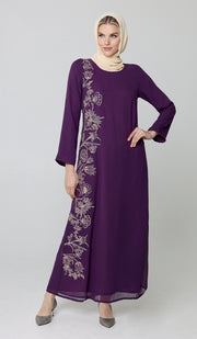 Nargiz Modest Long Formal Gold Embellished Maxi Dress - Purple - PREORDER (ships in 2 weeks)