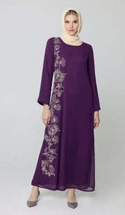 Nargiz Modest Long Formal Gold Embellished Maxi Dress - Purple - PREORDER (ships in 2 weeks)