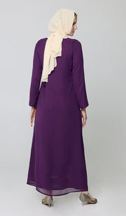 Nargiz Modest Long Formal Gold Embellished Maxi Dress - Purple - PREORDER (ships in 2 weeks)