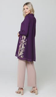 Nyla Gold Embellished Long Modest Tunic - Purple - PREORDER (ships in 2 weeks)