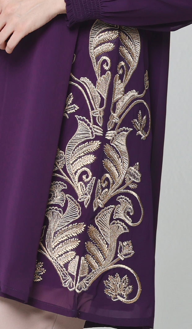 Nyla Gold Embellished Long Modest Tunic - Purple - PREORDER (ships in 2 weeks)