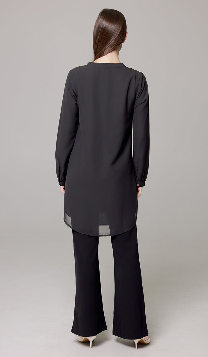 Nari Embroidered Long Modest Tunic - Black - PREORDER (ships in 2 weeks)