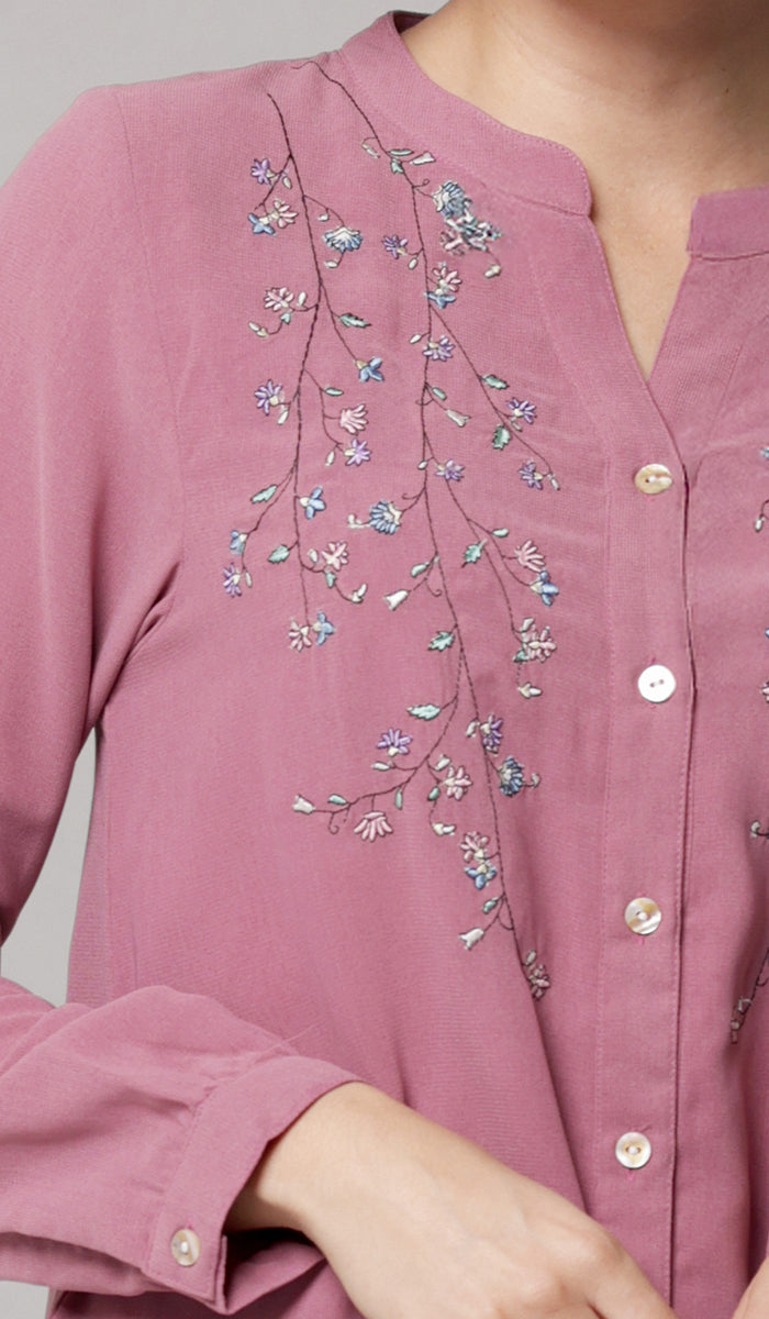 Nari Embroidered Long Modest Tunic - Mauve Pink - PREORDER (ships in 2 weeks)