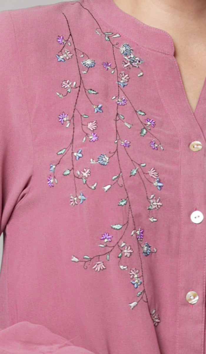 Nari Embroidered Long Modest Tunic - Mauve Pink