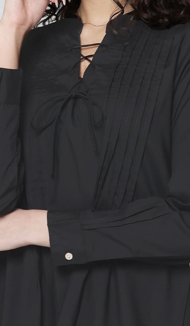 Naseem Pleated Mostly Cotton Tunic Dress - Black - PREORDER (ships in 2 weeks)