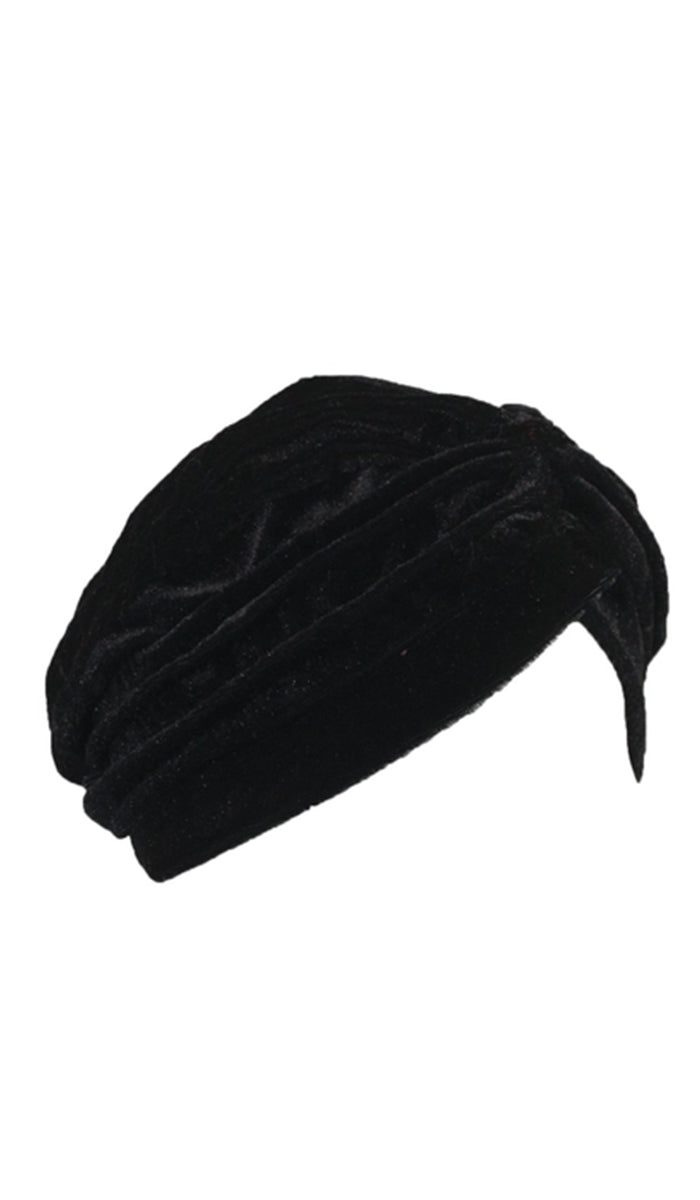Nasim Velvet Luxe One Piece Pull on Stretchy Turban - Black