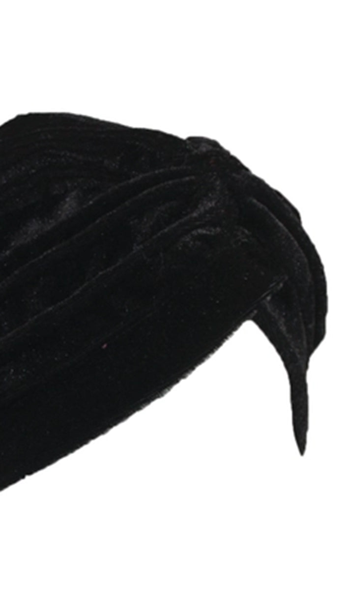 Nasim Velvet Luxe One Piece Pull on Stretchy Turban - Black