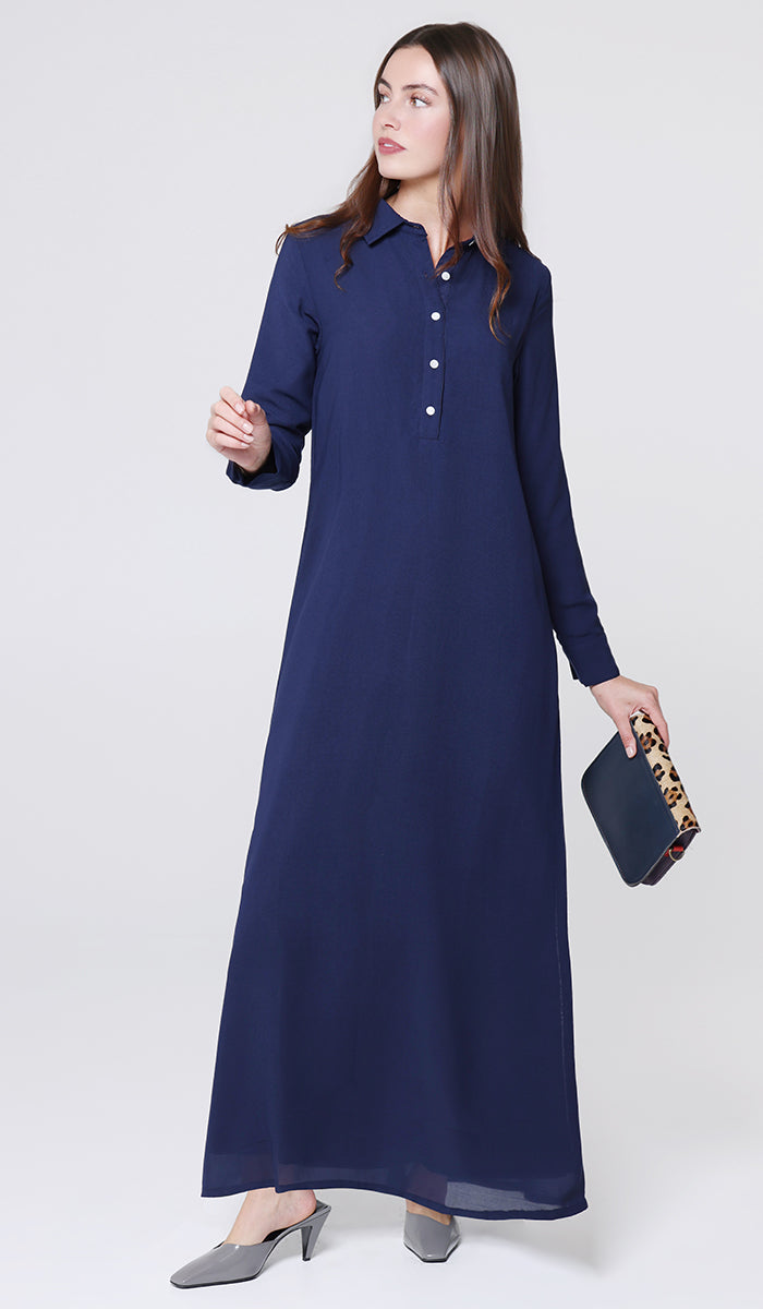 Robe longue longue modeste en mousseline de soie smockée Nadia - Noir