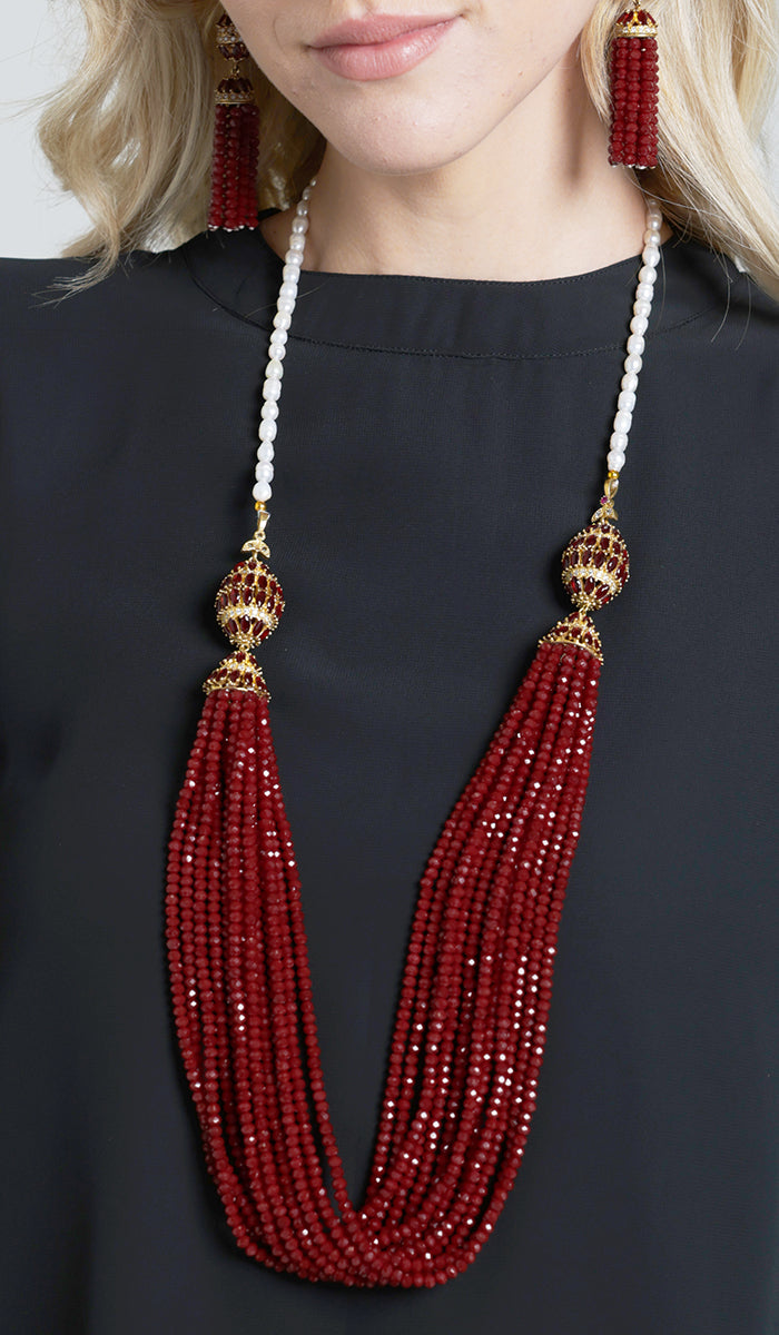 Nilofer Turkish Artisan Necklace - Ruby and Pearls - FINAL SALE