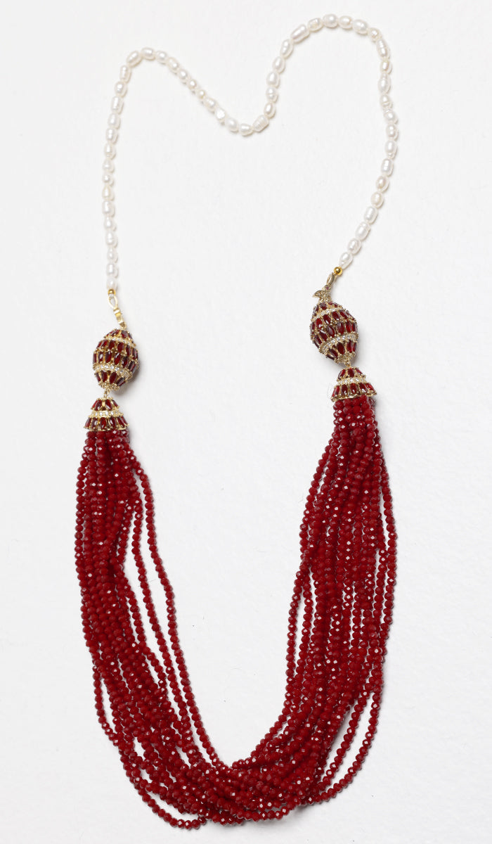 Nilofer Turkish Artisan Necklace - Ruby and Pearls - FINAL SALE