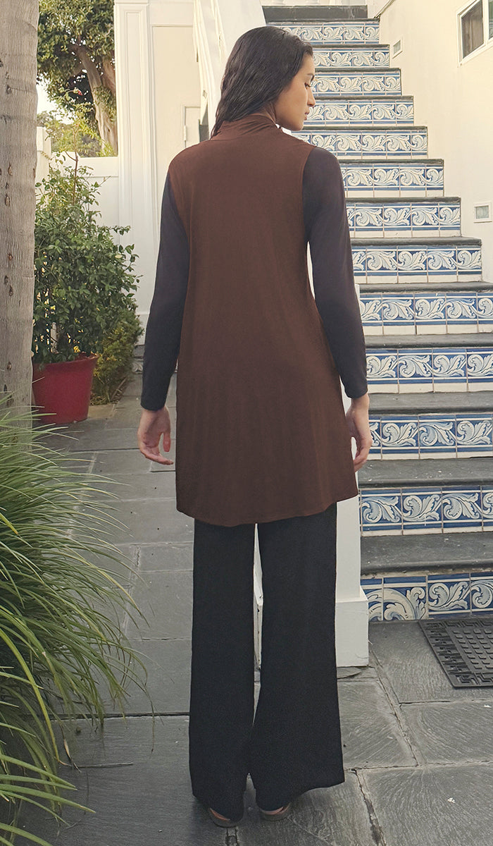 Nima Essential Stretch Open-Front Vest - Cocoa - FINAL SALE