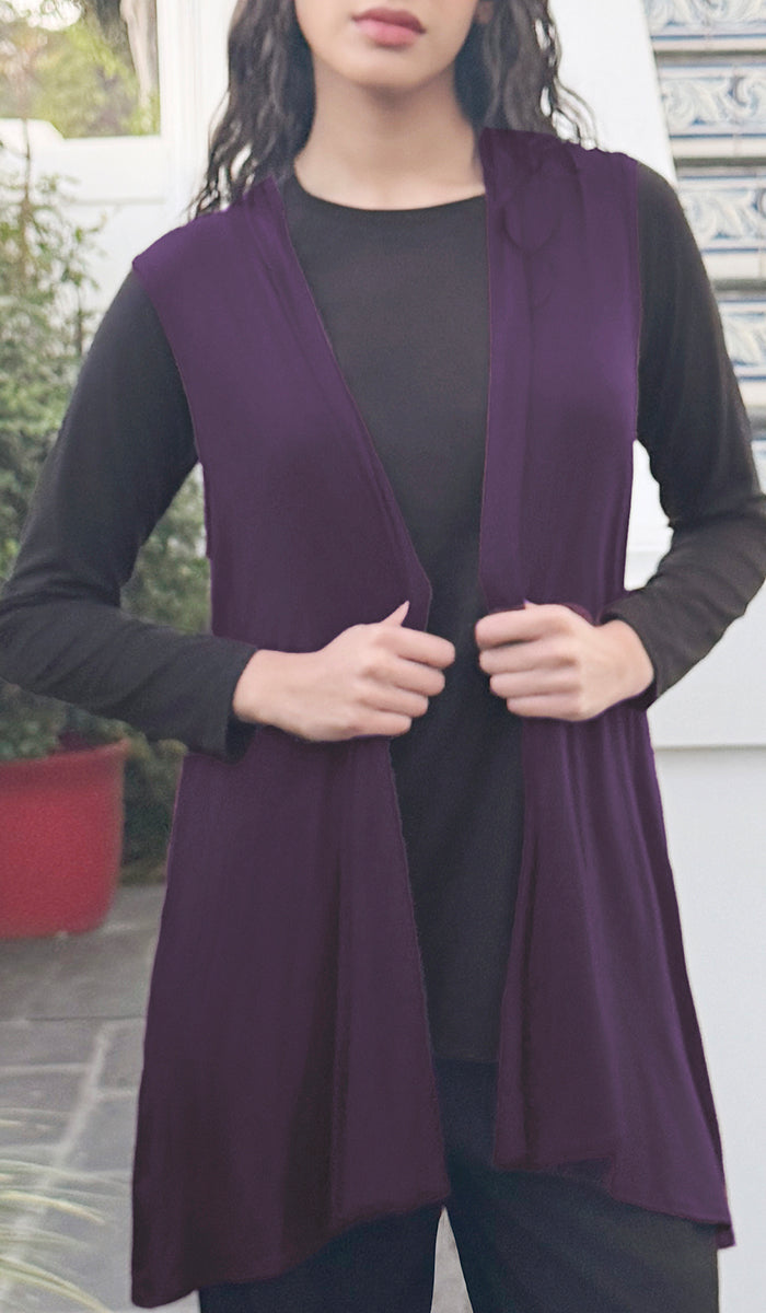 Nima Essential Stretch Open-Front Vest - Eggplant - FINAL SALE
