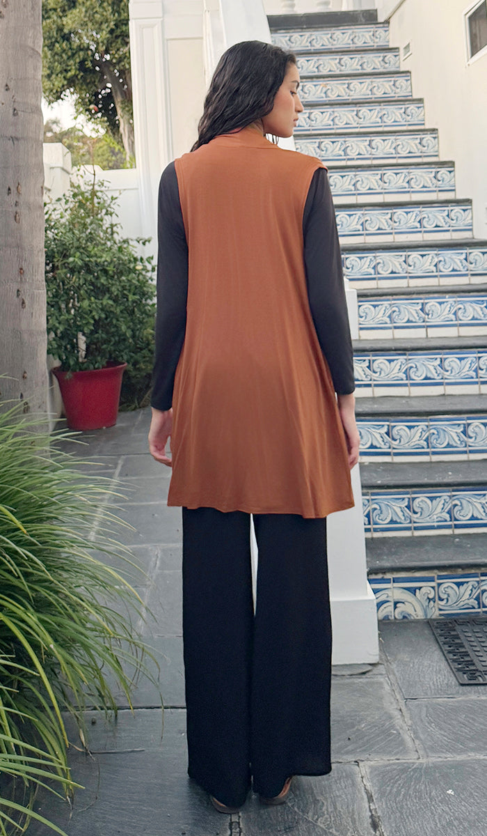 Nima Essential Stretch Open-Front Vest - Spice