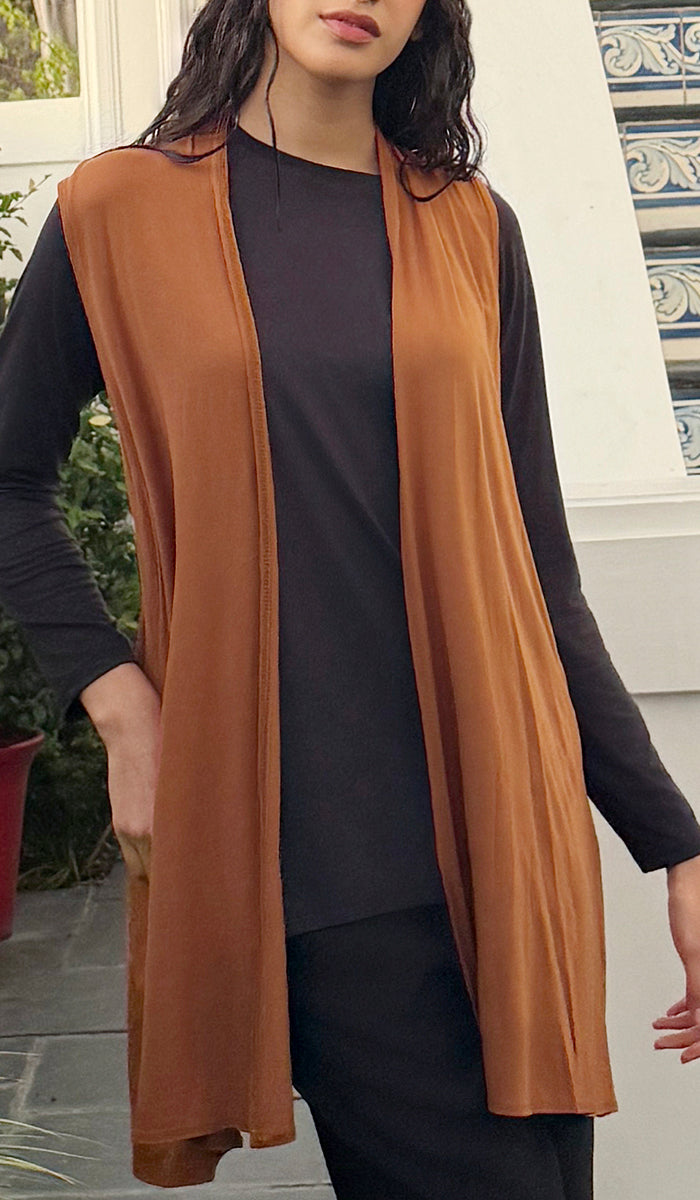 Nima Essential Stretch Open-Front Vest - Spice
