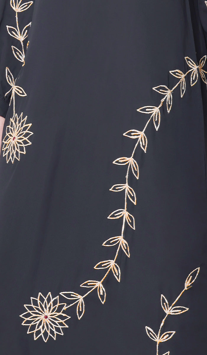 Robe longue longue modeste en mousseline de soie smockée Nadia - Noir