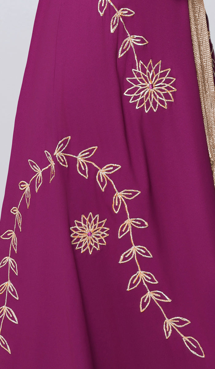 Noor-e-Samaa Gold Embellished Modest Long Maxi Dress - Orchid