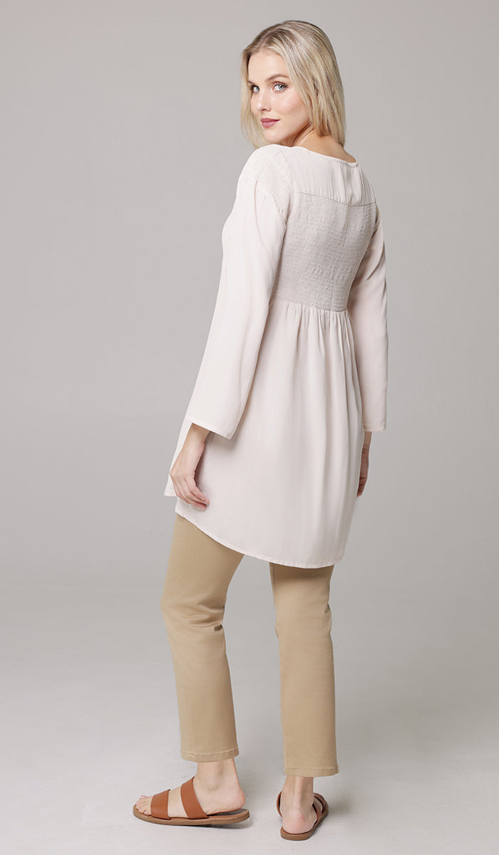 Nosheen Smocked Modest Tunic Dress - Blush - PREORDER (ships in 2 weeks)