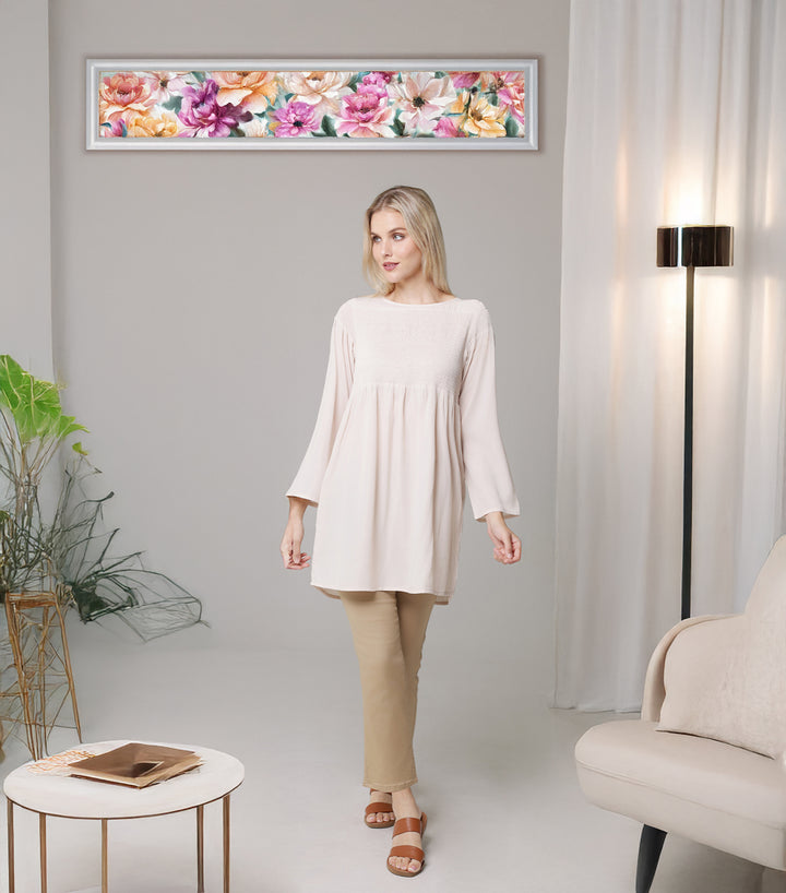 Nosheen Smocked Modest Tunic Dress - Blush - PREORDER (ships in 2 weeks)