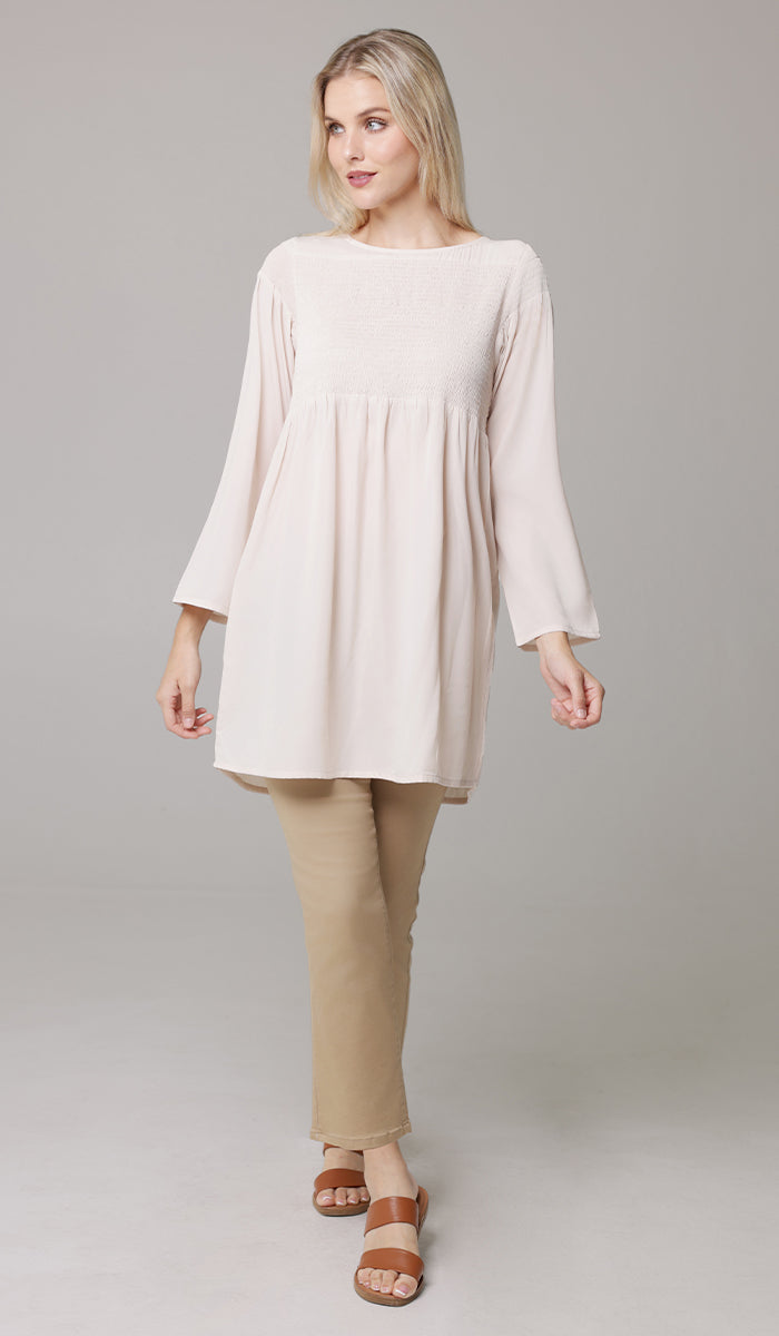 Nosheen Smocked Modest Tunic Dress - Blush - PREORDER (ships in 2 weeks)