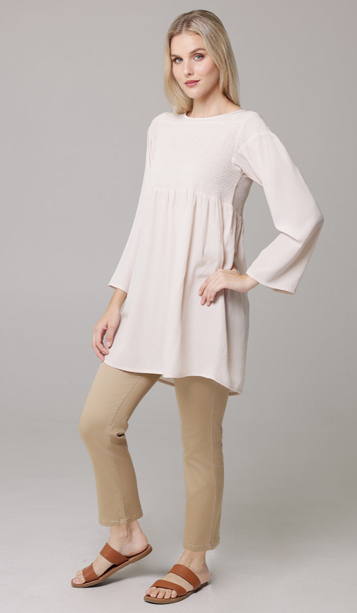 Nosheen Smocked Modest Tunic Dress - Blush - PREORDER (ships in 2 weeks)