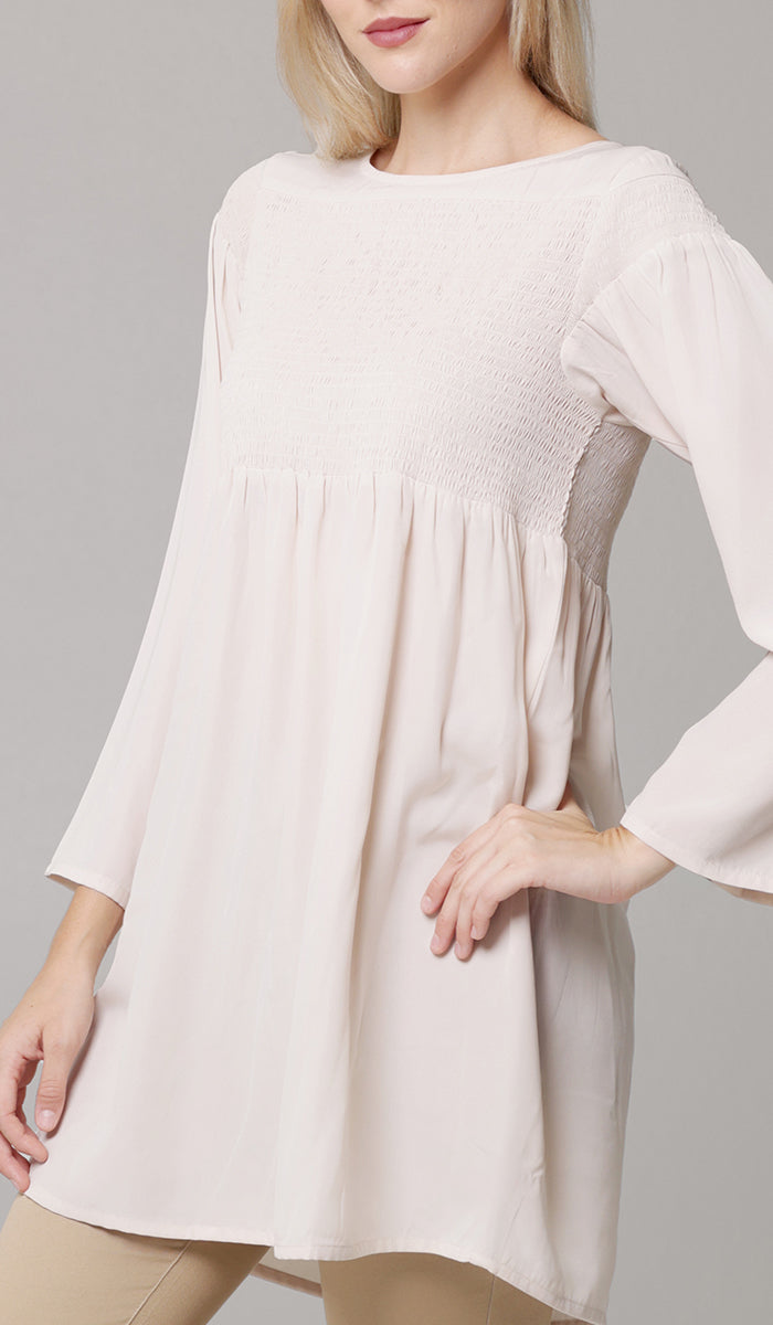 Nosheen Smocked Modest Tunic Dress - Blush - PREORDER (ships in 2 weeks)