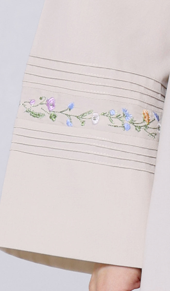Nura Embroidered Modest Cotton Feel Midi Tunic - Almond - PREORDER (ships in 2 weeks)