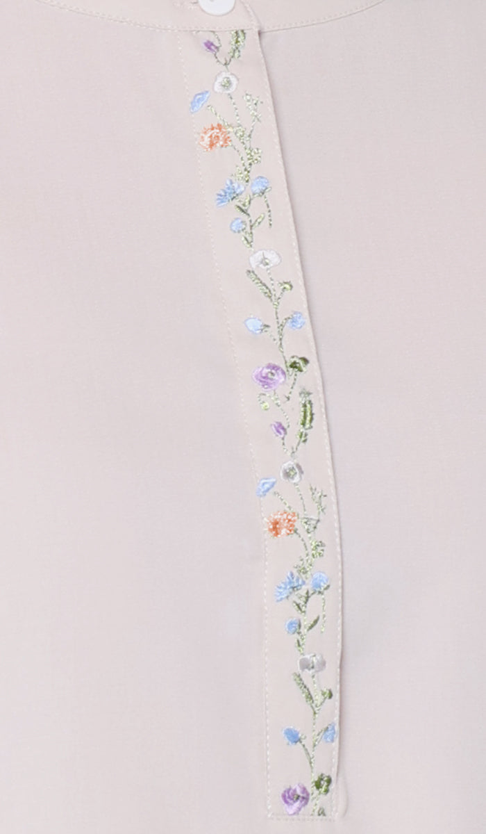 Nura Embroidered Modest Cotton Feel Midi Tunic - Almond - PREORDER (ships in 2 weeks)