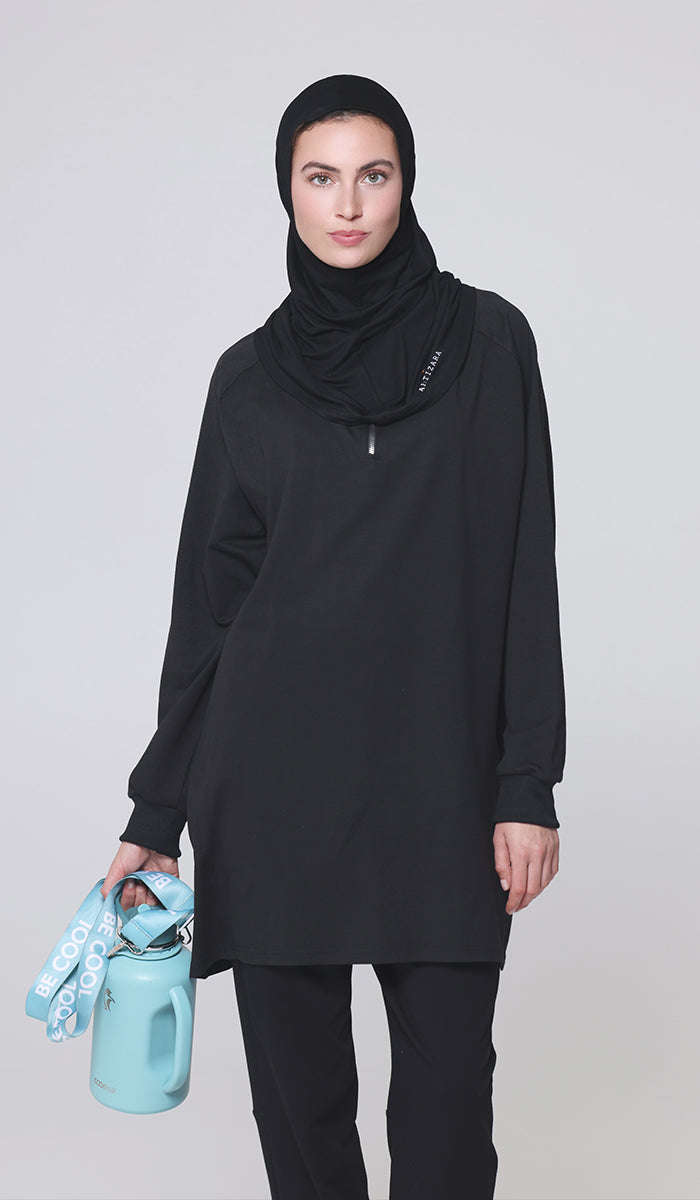 One Piece Stretch Sports Hijab - Black