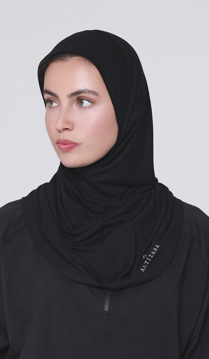 One Piece Stretch Sports Hijab - Black