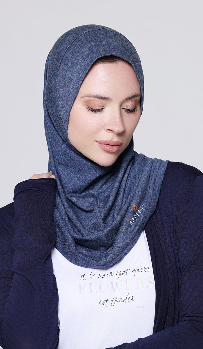 One Piece Stretch Sports Hijab - Denim Blue Heather