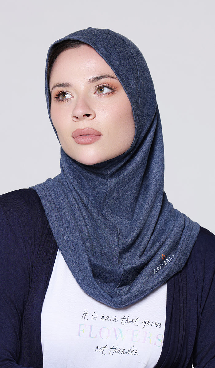 One Piece Stretch Sports Hijab - Denim Blue Heather