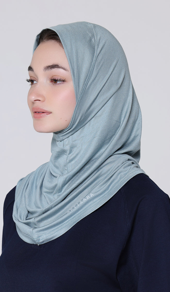 One Piece Stretch Sports Hijab - Dusty Blue
