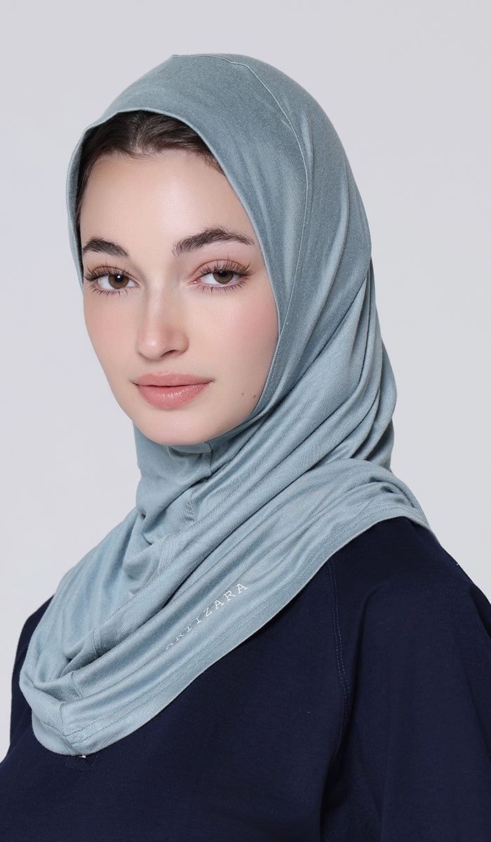 One Piece Stretch Sports Hijab - Dusty Blue