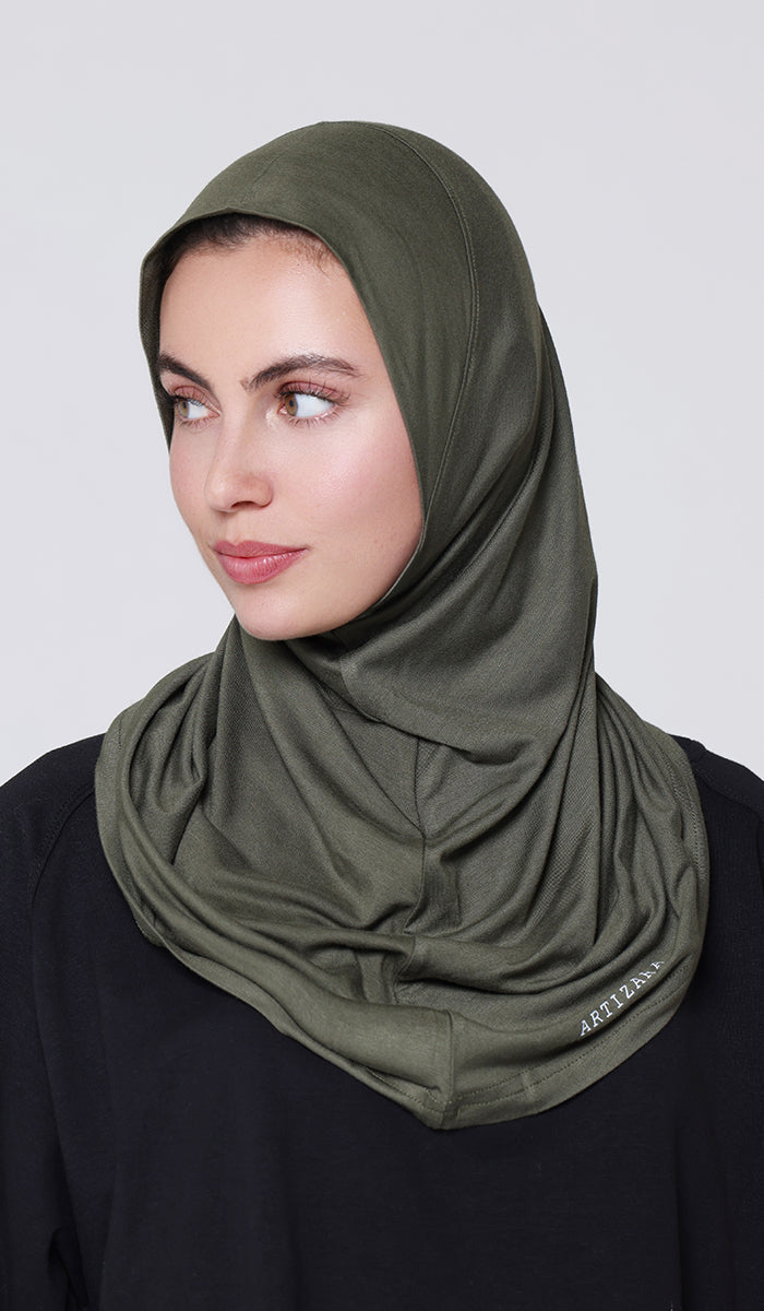 One Piece Stretch Sports Hijab - Olive