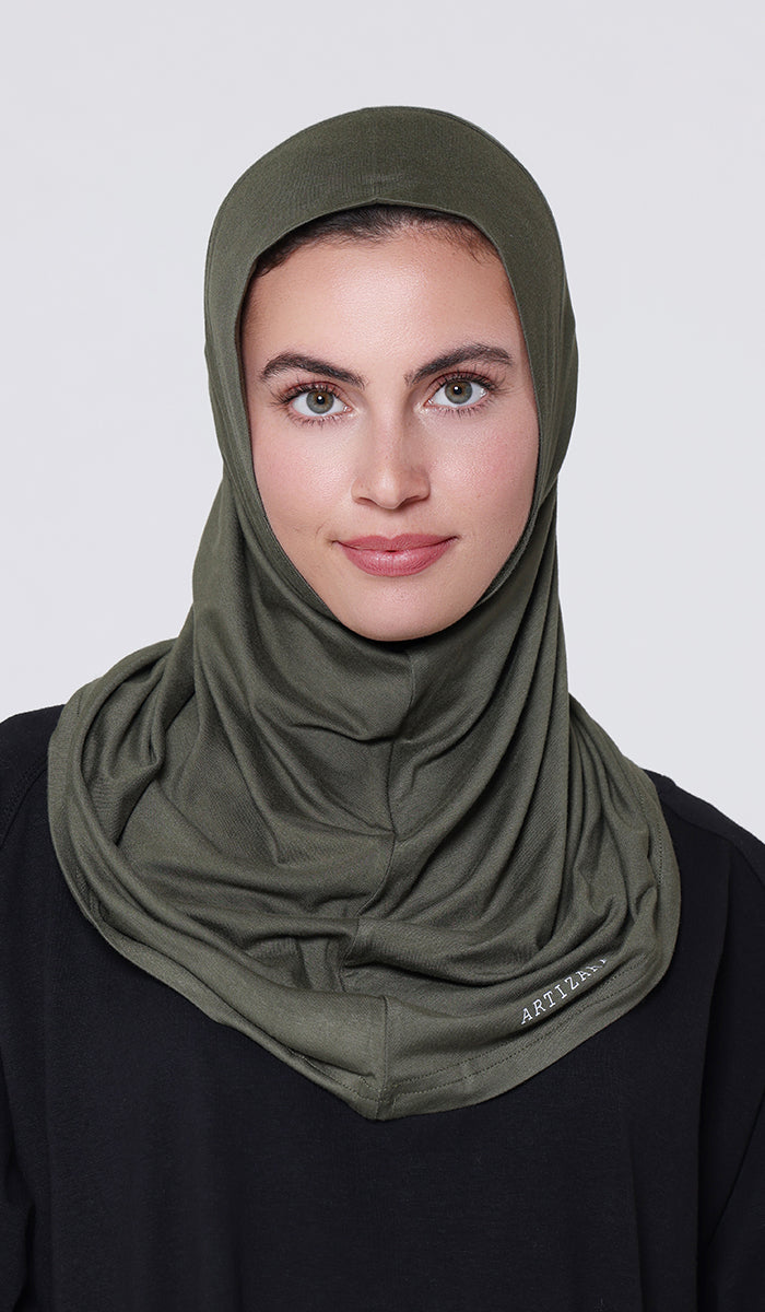 One Piece Stretch Sports Hijab - Olive