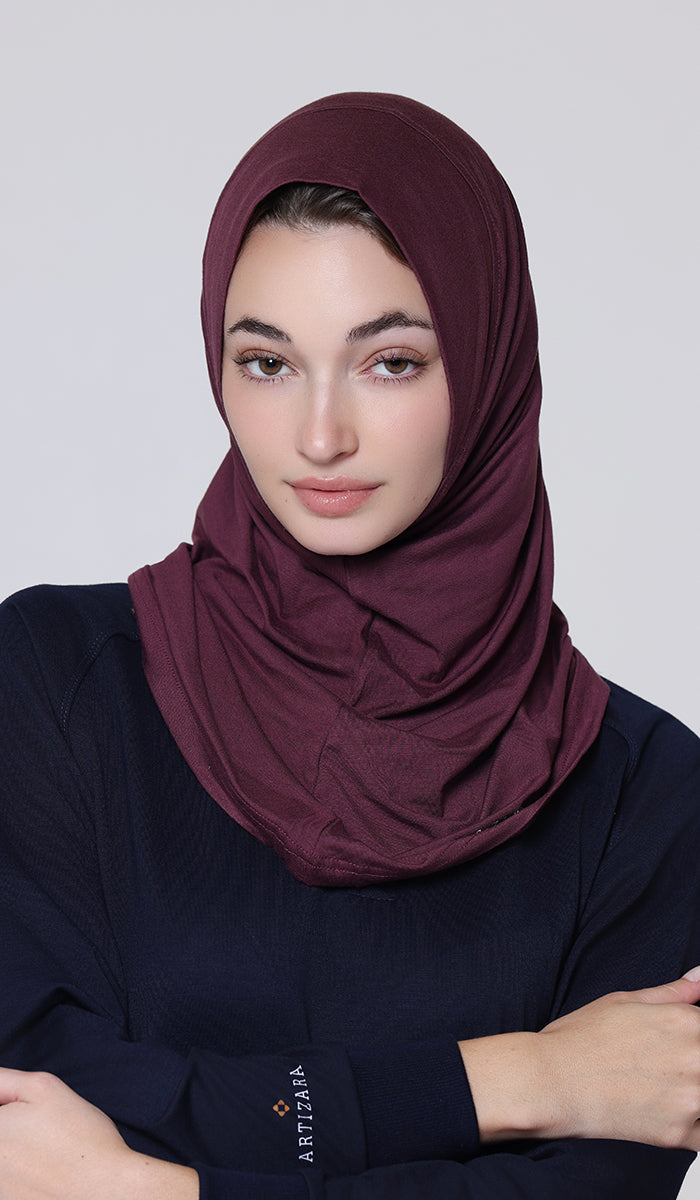 One Piece Stretch Sports Hijab - Plum
