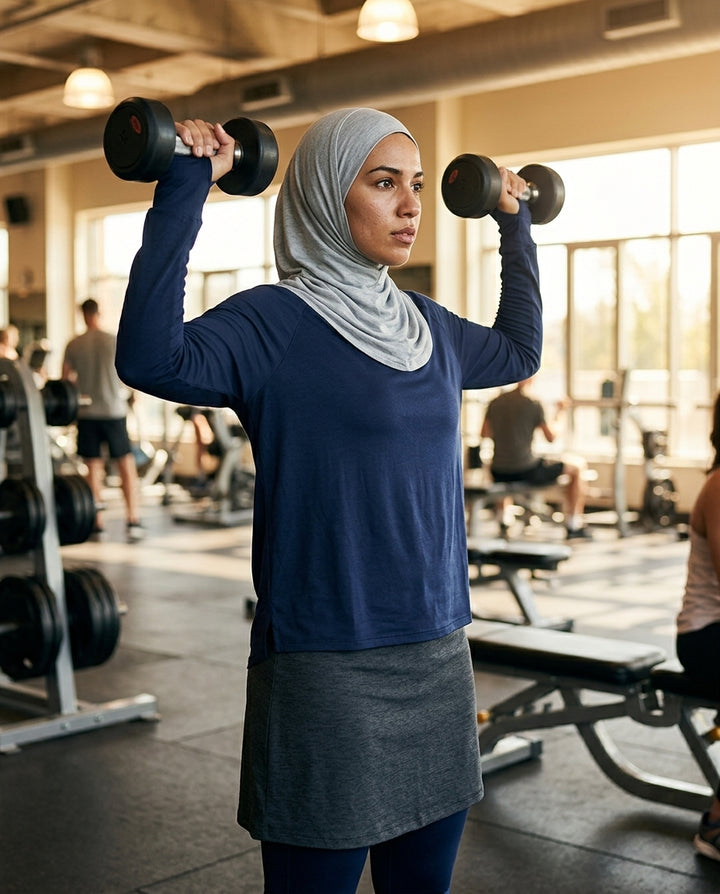 Woman lifting weights in a gym setting