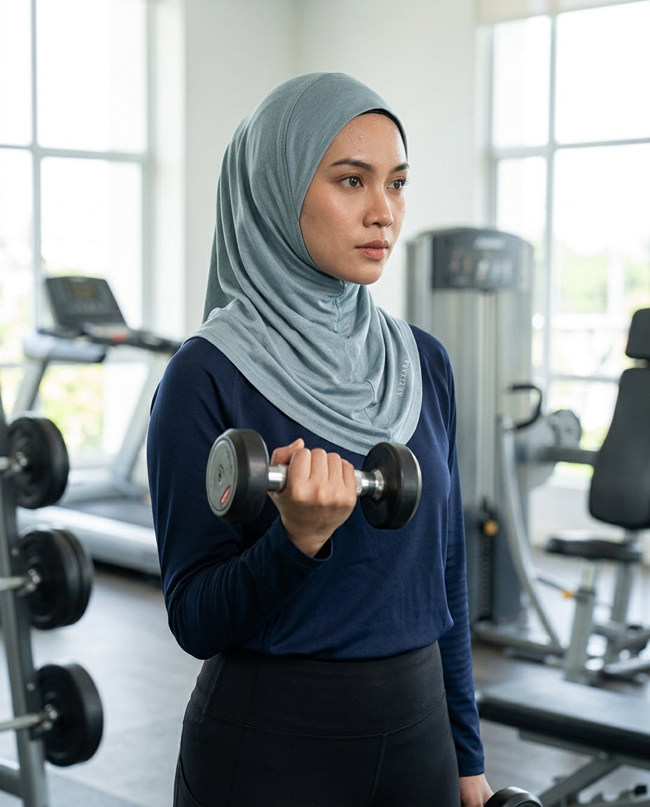 Woman lifting a dumbbell in a gym setting