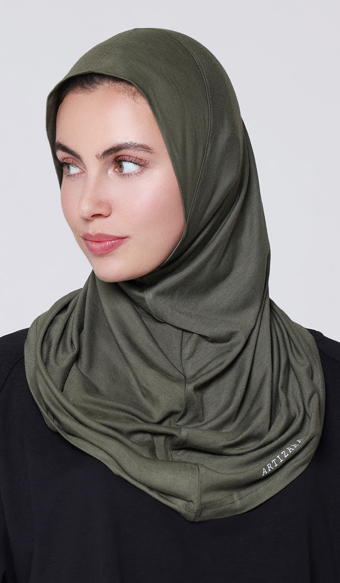 One Piece Stretch Sports Hijab - Olive