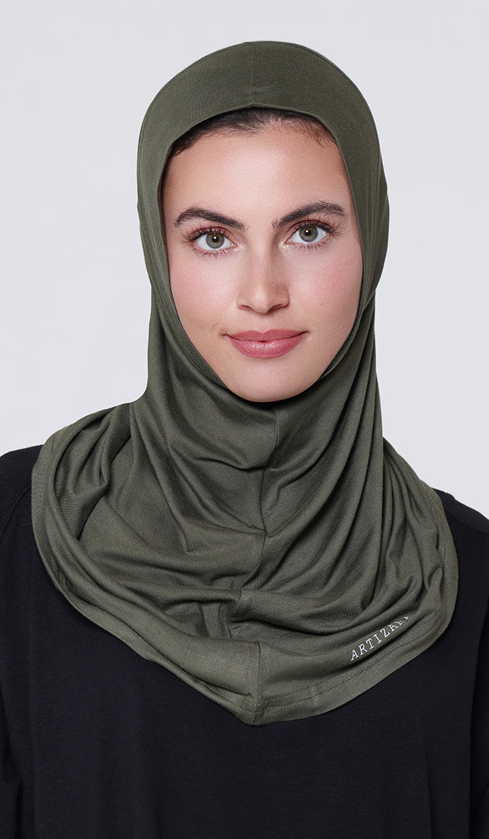 One Piece Stretch Sports Hijab - Olive