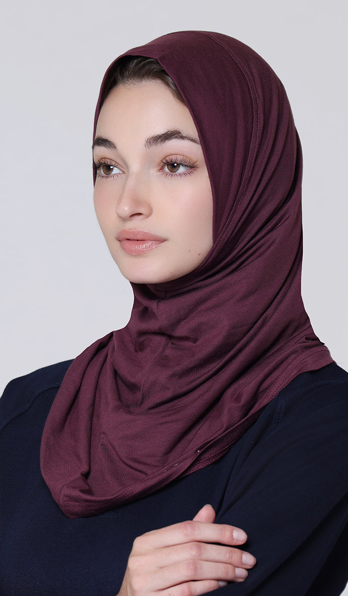 One Piece Stretch Sports Hijab - Plum