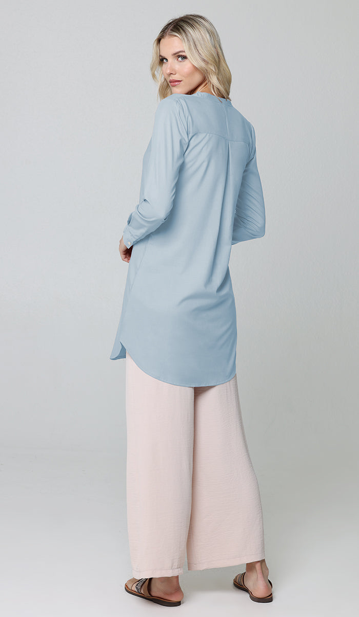 Tunique longue et modeste de tous les jours en coton majoritairement Parisa - Bleu français