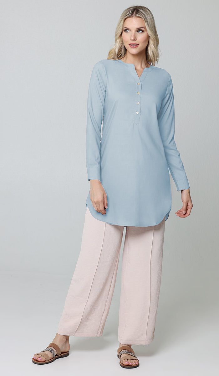 Tunique longue et modeste de tous les jours en coton majoritairement Parisa - Bleu français