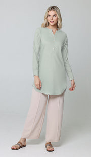 Parisa Mostly Cotton Long Modest Everyday Tunic - Light Green